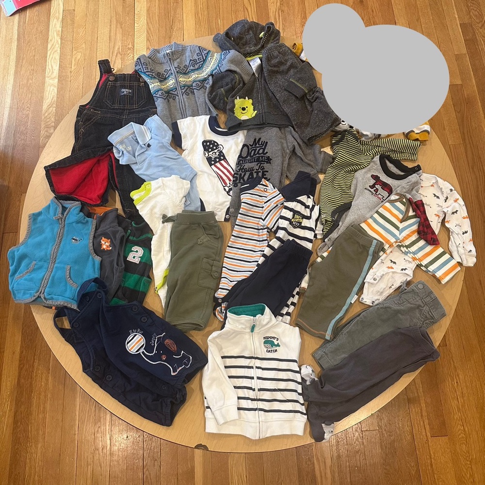Almost 5 lbs of 6 mos baby clothes jacket, overalls, pants, vest, onsie